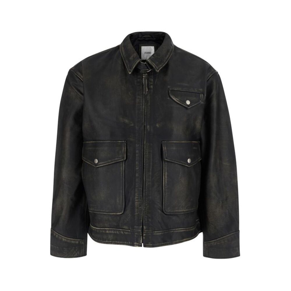 Found Men Black Jacket With Classic Collar And Halfbelt In Leather For Men